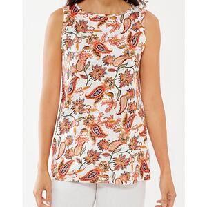 J Jill Love Linen White and Orange Paisley Tank top Womens XSmall